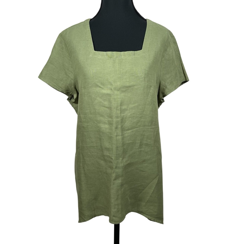 Peck & Peck Linen Tunic Olive Green Size Large